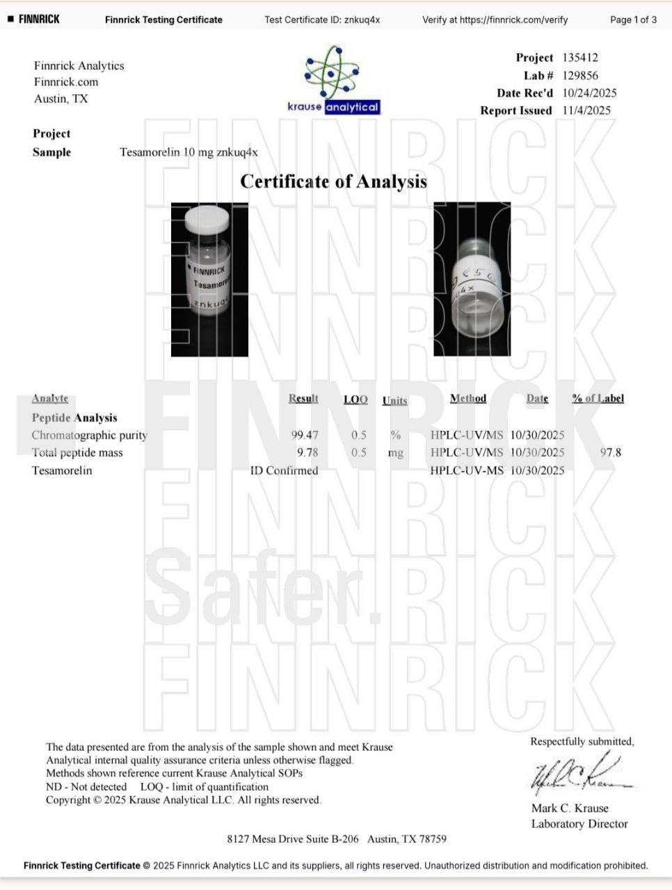 COA for Tesamorelin (KLOW component)